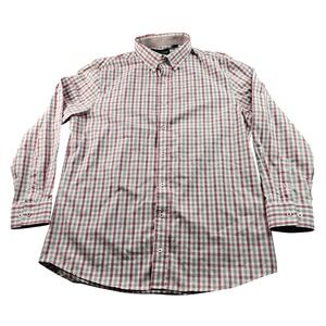 Nick Graham Dress Shirt Men's L Red Gray Gingham Modern Fit Collared Button Down